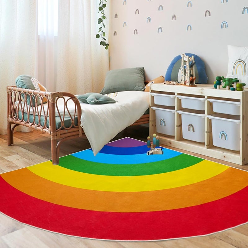 ABREEZE Washable Kids Rug Non-Slip Backing Colorful Rainbow Floor Rug Carpet for Room Girls Kids Nursery 5.3' - Image 3